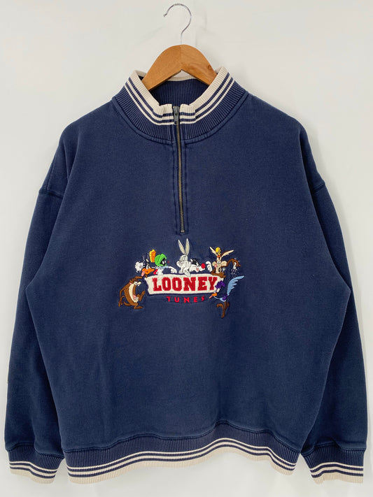 1998 LOONEY TUNES Size XL Vintage Half Zip Sweat-shirt / K4524