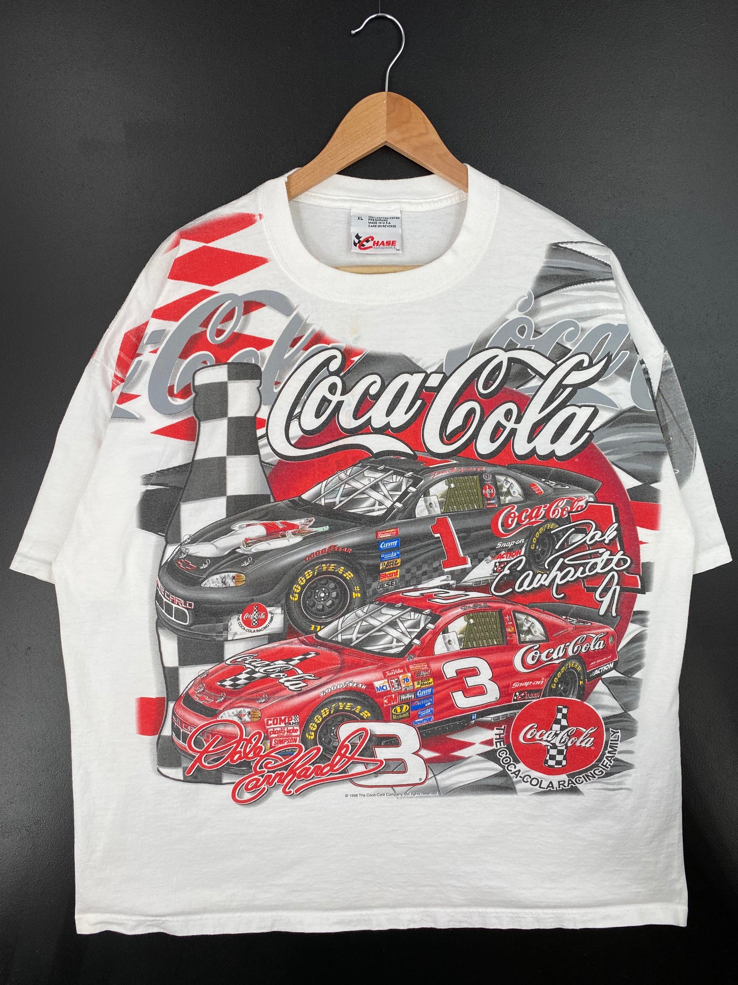 1998 NASCAR COCA COLA DALE EARNHARDT x DALE EARNHARDT JR Made in USA Size XL Vintage Racing T-Shirt / A962