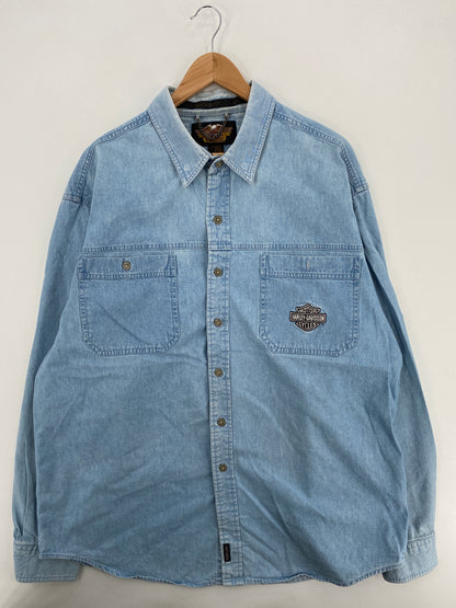 Vintage HARLEY DAVIDSON Size XXL Denim Button-Down Shirt / A6361