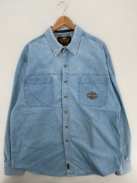 Vintage HARLEY DAVIDSON Size XXL Denim Button-Down Shirt / A6361