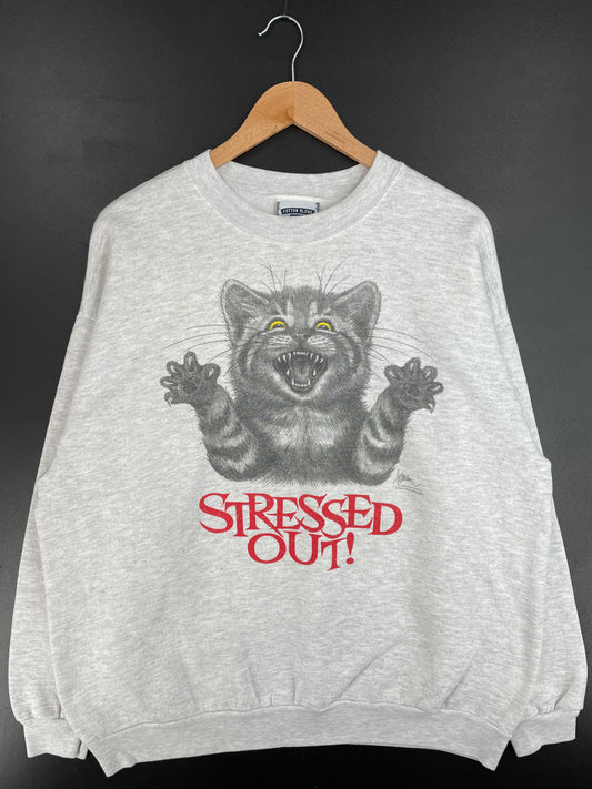 90’s CAT STRESSED OUT! Size XL Vintage Animal Sweat-Shirt / E4417S