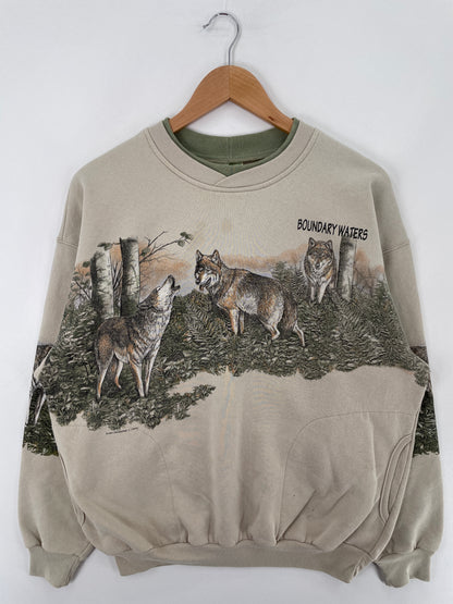 90's WOLF Made in USA Size L Vintage Animal Sweat-Shirt / E2841S