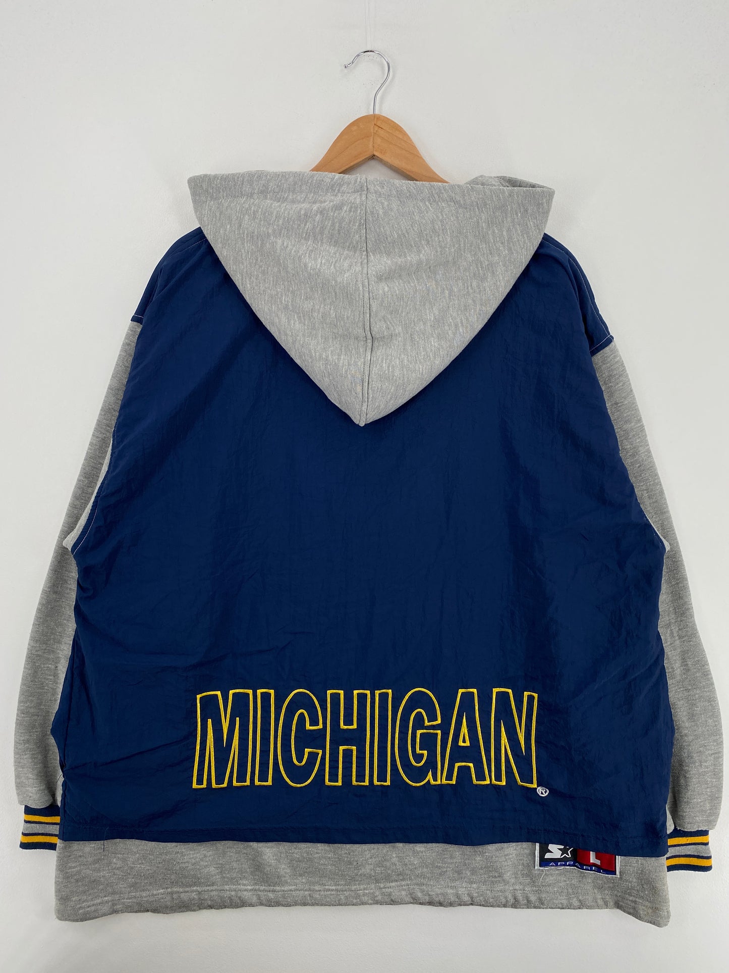 .90's STARTER x MICHIGAN Size L Vintage College Half Zip Nylon Hoodie Sweat-Shirt / A6283