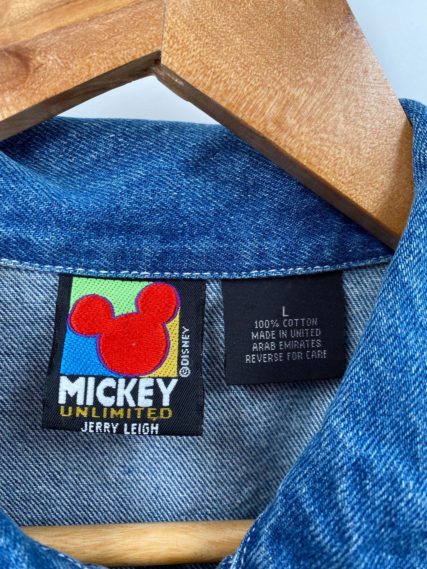 90’s DISNEY MICKEY Size L Vintage Denim Jacket  / K4321