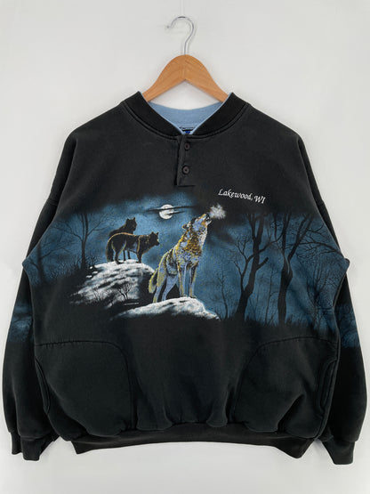 90's WOLF LAKEWOOD Size XXL Vintage Animal Sweat-Shirt / E1030