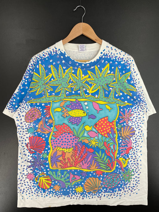 90's FISH Made in USA Size Approx.XL Vintage Animal T-Shirt / E4410T