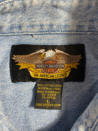 Vintage HARLEY DAVIDSON Size L Denim Button-Down Shirt / A6362