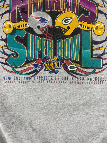 1997 STARTER x NEW ENGLAND PATRIOTS x GREEN BAY PACKERS Made in USA Size XL Vintage NFL Sweat-Shirt / E3406S