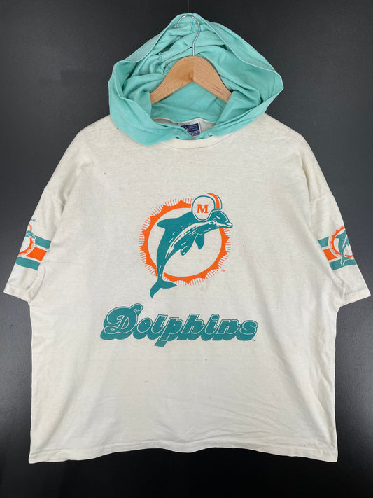 90's MIAMI DOLPHINS Made in USA Size L Vintage NFL Hoodie T-Shirt / E2749T