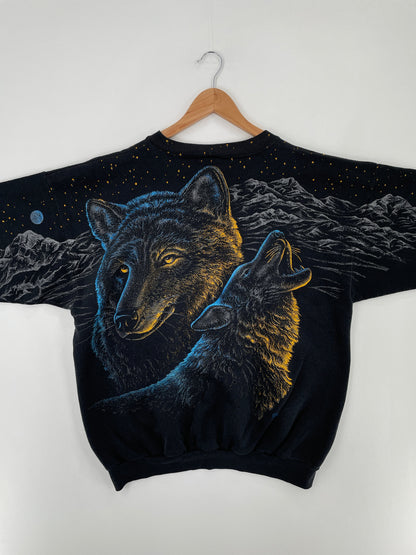 90's WOLF Made in USA Size XL Vintage Animal Sweat-Shirt / E3431S