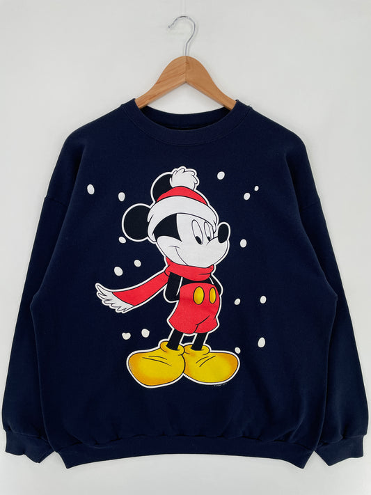 90's DISNEY MICKEY CHRISTMAS Made in USA Size XL Vintage Sweat-shirt / E663