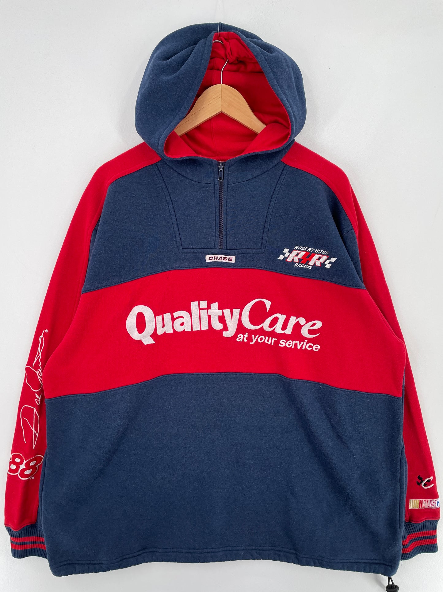 Vintage NASCAR DALE JARRETT Size XL Racing Half Zip Hoodie Sweat-shirt  E2044S