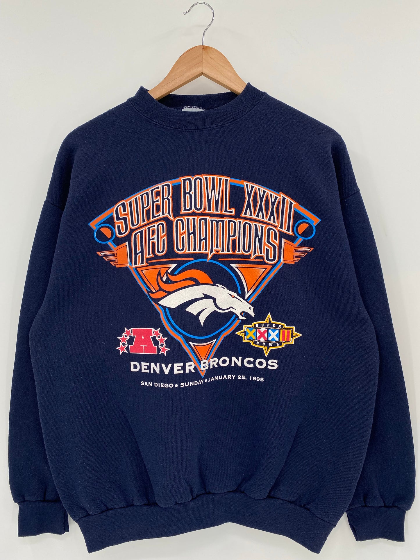 1998 SUPER BOWL DENVER BRONCOS Size L Vintage NFL Sweat-shirt / K6635