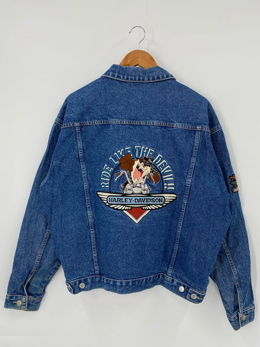 1999 HARLEY DAVIDSON LOONEY TUNES TAZ Size L Vintage Denim Jacket  / K4324