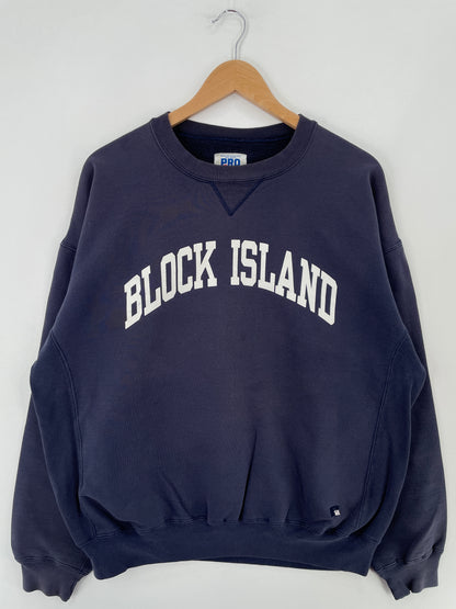 90's RUSSELL x BLOCK ISLAND Made in USA Size XL Vintage College Sweat-Shirt / E4075S