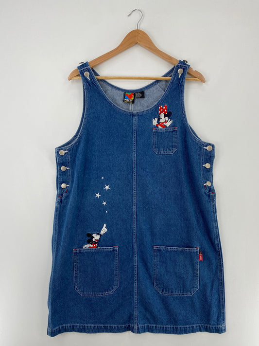 90’s DISNEY MICKEY AND MINNIE Size XL Vintage Denim Overall Dress / E397