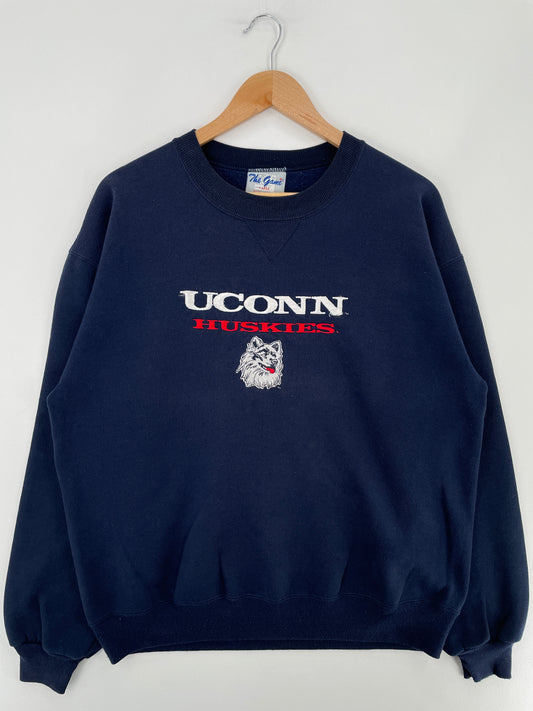 90's UCONN HUSKIES Made in USA Size L Vintage College Sweat shirt / E4459S