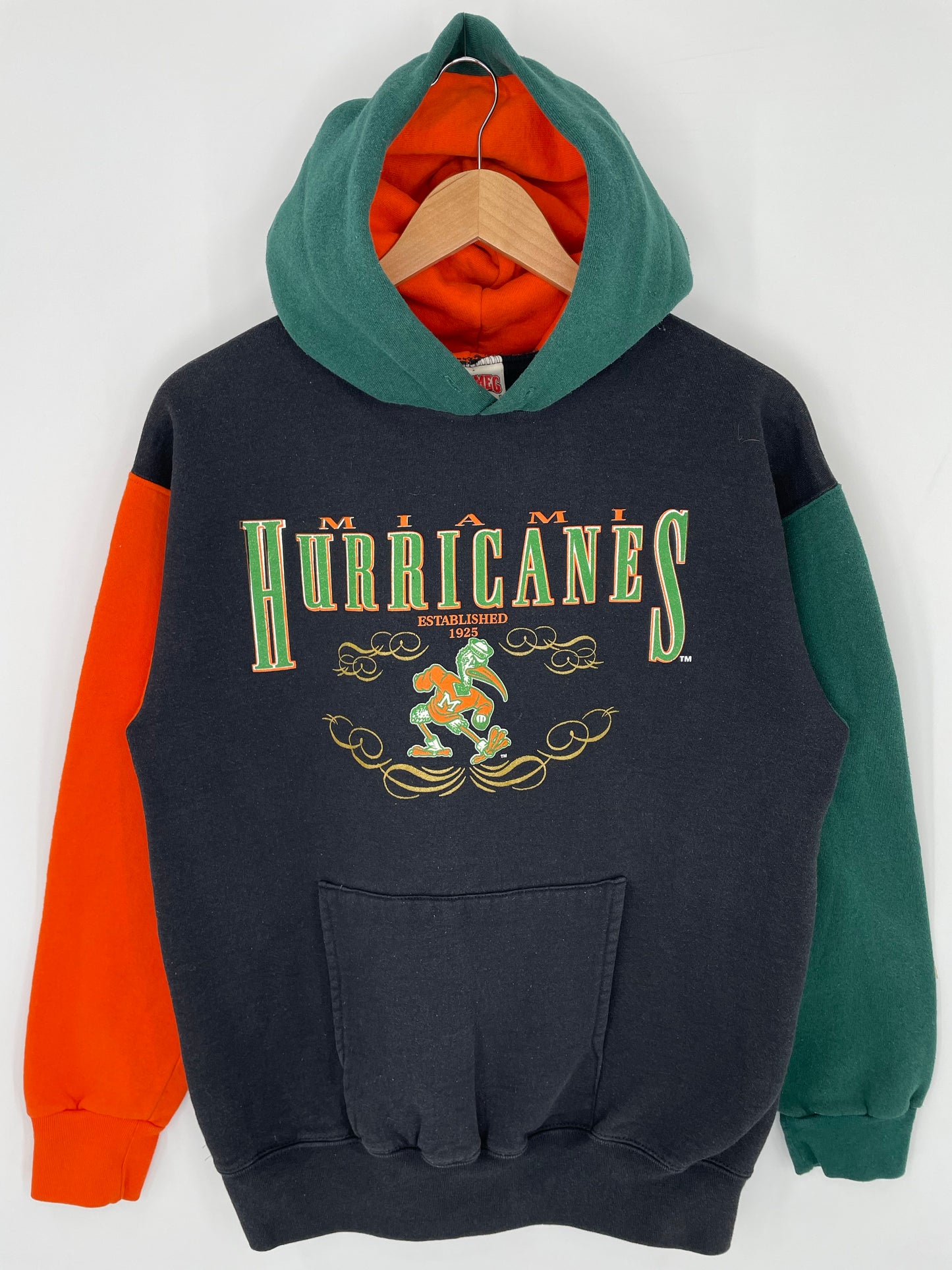 90’s MIAMI HURRICANES Made in USA Size M Vintage College Hoodie Sweat-Shirt / K8565