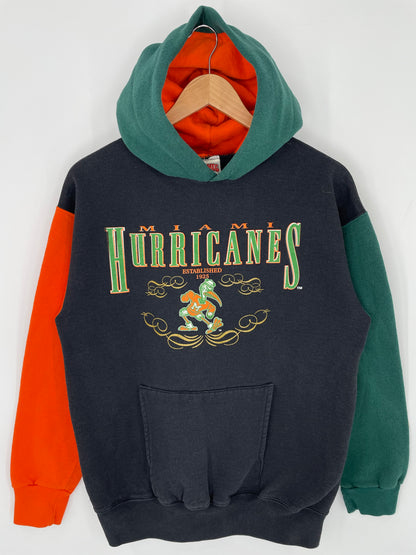 90’s MIAMI HURRICANES Made in USA Size M Vintage College Hoodie Sweat-Shirt / K8565