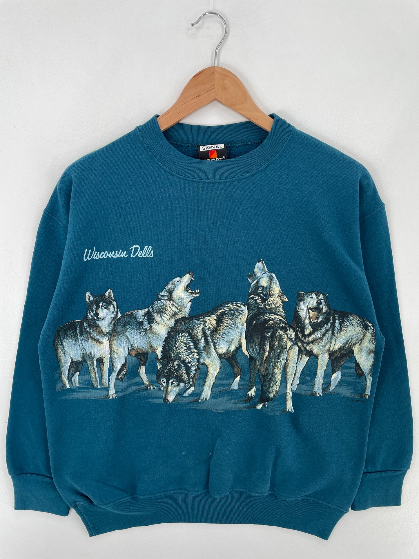 90's WISCONSIN DELLS WOLF Made in USA Size M Vintage Animal Sweat-Shirt / E48