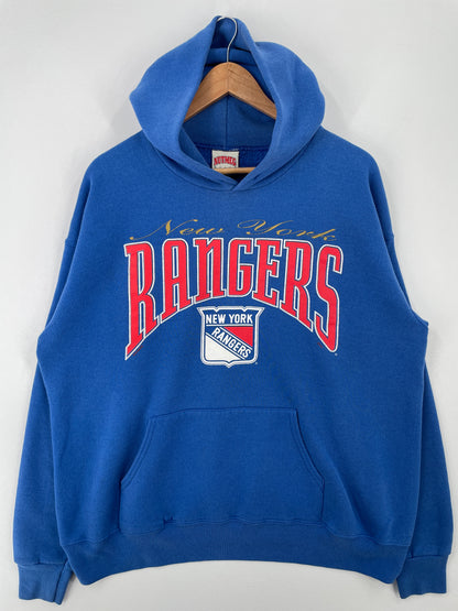 90's NEW YORK RANGERS Made in USA Size L Vintage NHL Hoodie Sweat-Shirt / A8828