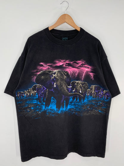 90's ELEPHANT ALL OVER PRINT Made in USA Size XXL Vintage T- shirt / K9880