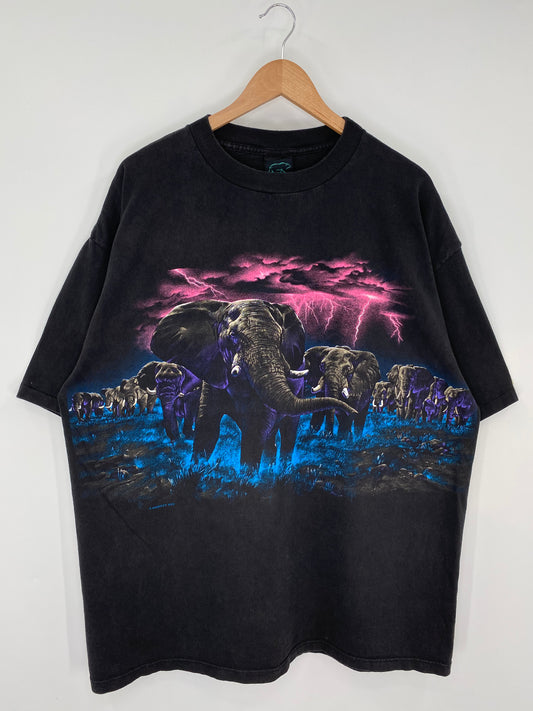 90's ELEPHANT ALL OVER PRINT Made in USA Size XXL Vintage T- shirt / K9880