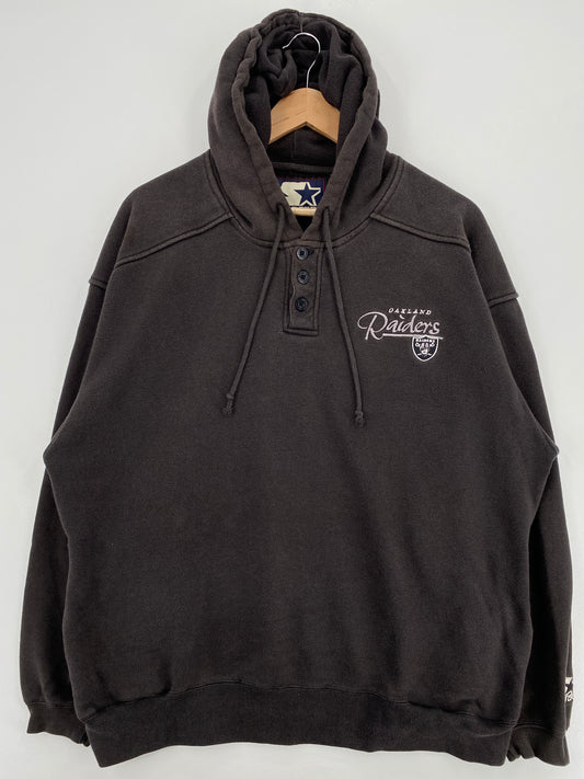 90's STARTER x OAKLAND RAIDERS Size L Vintage NFL Half-Button Hoodie Sweat-Shirt / A5184
