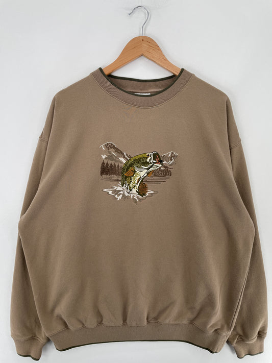 Vintage BLACK BASS FISH Size XXL Vintage Animal Sweat-Shirt / E4844S