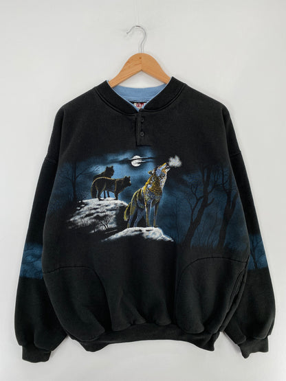 90's WOLF Made in USA Size XL Vintage Animal Sweat-Shirt / E5148S