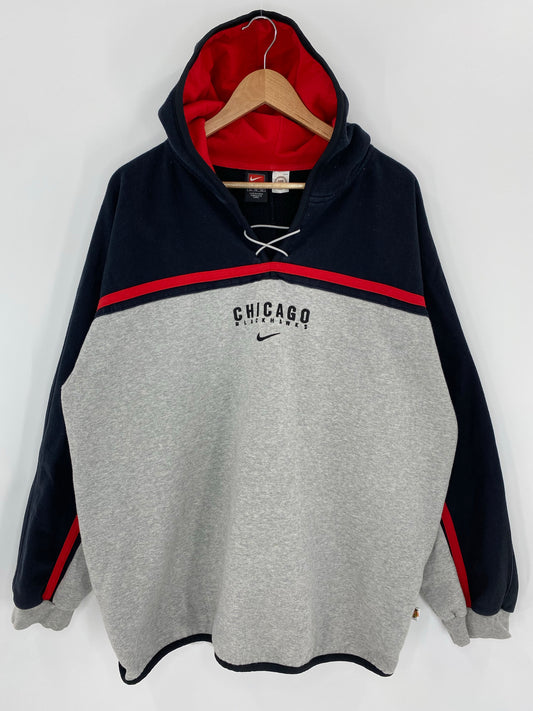 00' NIKE CHICAGO BLACKHAWKS Size XL Vintage NHL Hoodie Sweat-Shirt / K6111