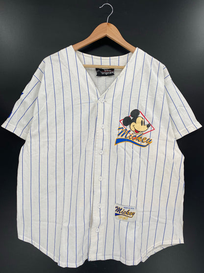 90’s DISNEY Made in USA Size L/XL Vintage Baseball Button Up Shirts / K4426