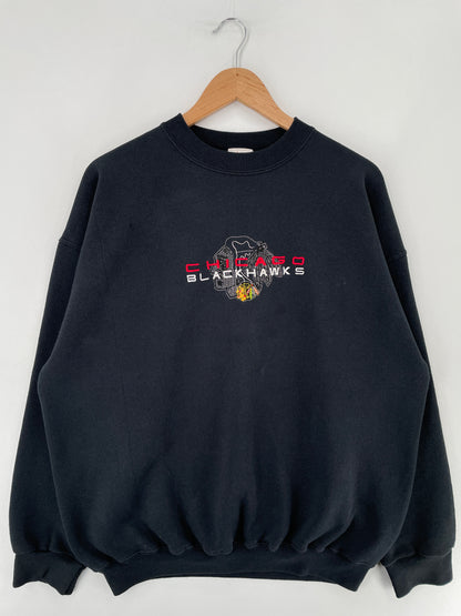 90's CHICAGO BLACKHAWKS Made in USA Size XL Vintage NHL Sweat-Shirt / E6417S
