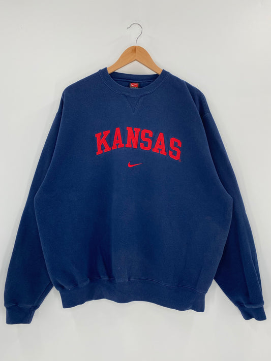 00' NIKE UNIVERSITY OF KANSAS Size L Vintage Sweat-Shirt / K4604