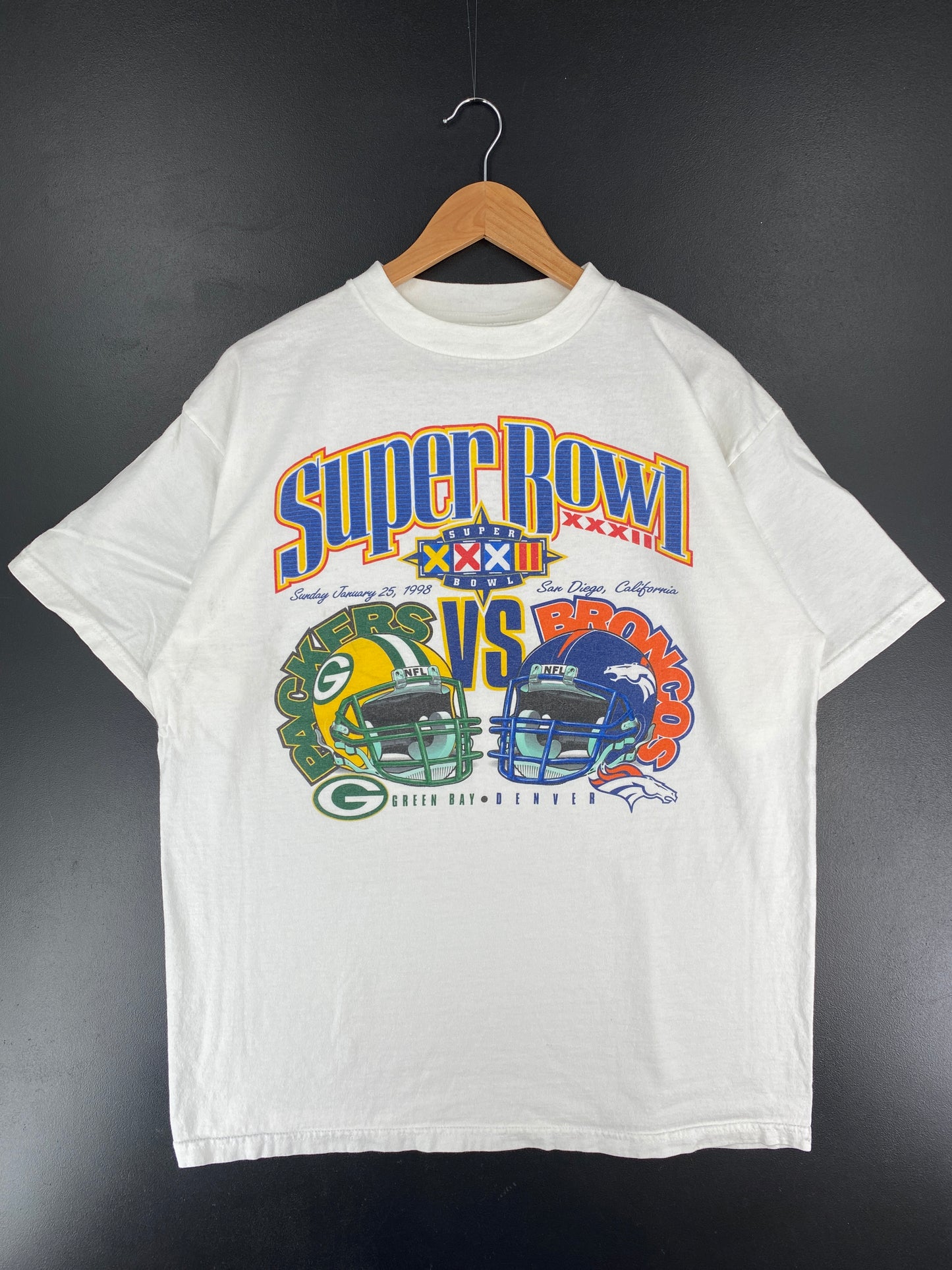 1998 SUPER BOWL GREEA BAY PACKERS x DENVER BRONCOS Size XL Vintage NFL T-Shirt / E6093T