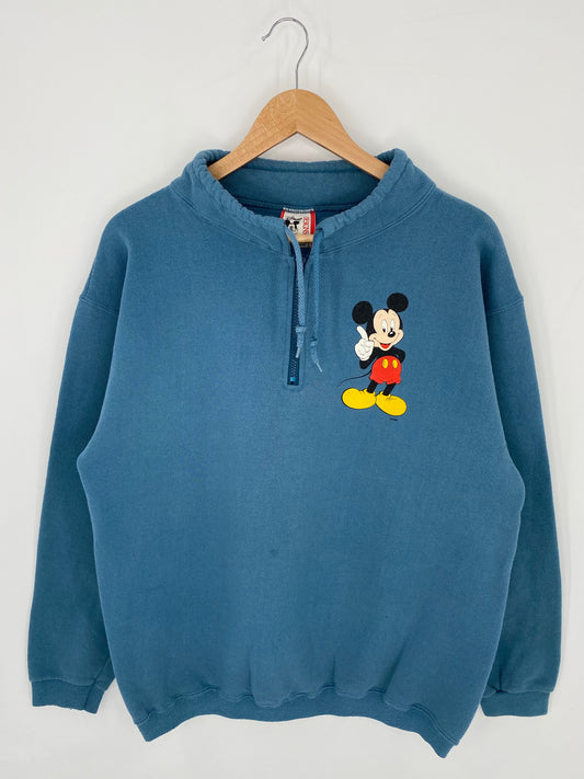 90’s DISNEY MICKEY Made in USA Size L Vintage Half Zip Sweat-shirt / K8536