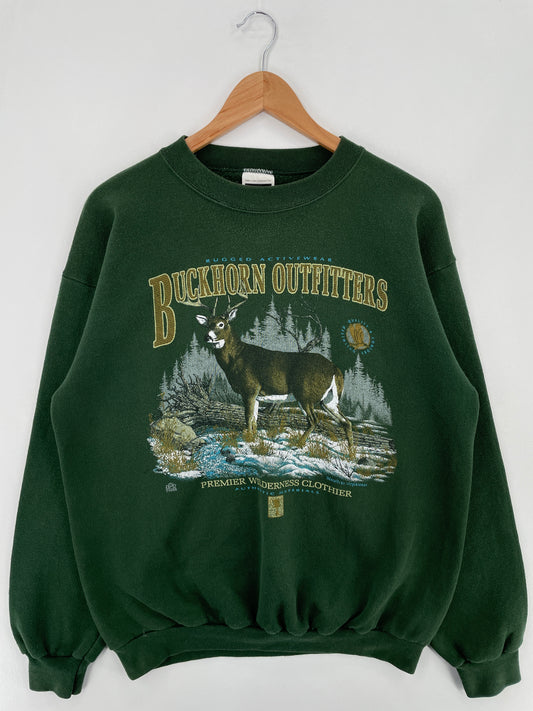 90's BUCKHORN OUTFITTERS DEER Made in USA Size XL Vintage Animal Sweat-Shirt / E1033