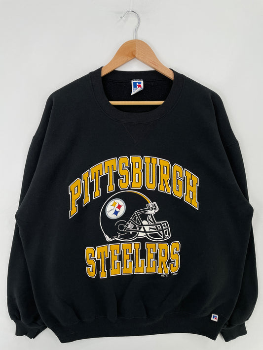 .90's RUSSELL x PITTSBURGH STEELERS Made in USA Size XXL Vintage NFL Sweat-Shirt / E3674S