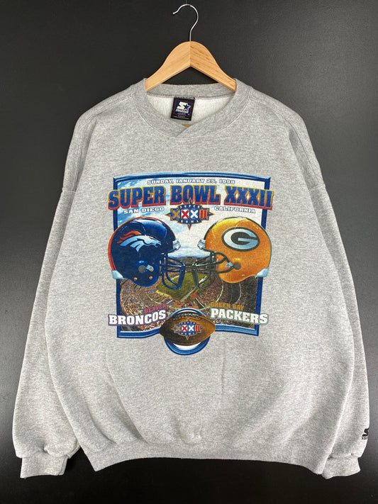 1998 STARTER x SUPER BOWL DENVER BRONCOS x GREEN BAY PACKERS Made in USA Size XL Vintage NFL Sweat-Shirt / A5239