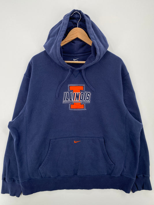 Vintage NIKE x ILLINOIS Size XXL College Hoodie Sweat-Shirt / A8232