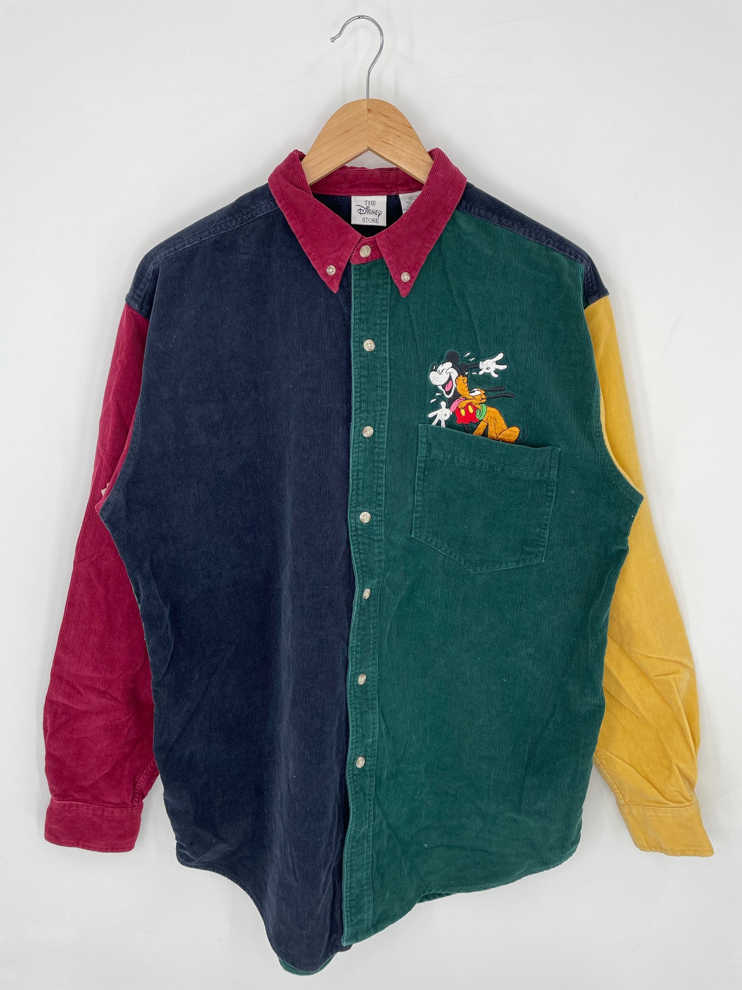 Vintage DISNEY MICKEY PLUTO Size M Velour Botton-down Shirts/ K8859