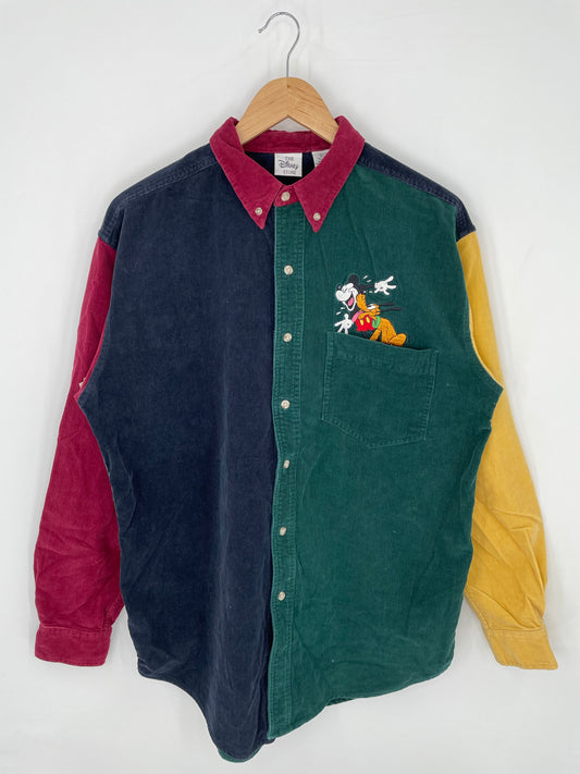 Vintage DISNEY MICKEY PLUTO Size M Velour Botton-down Shirts/ K8859