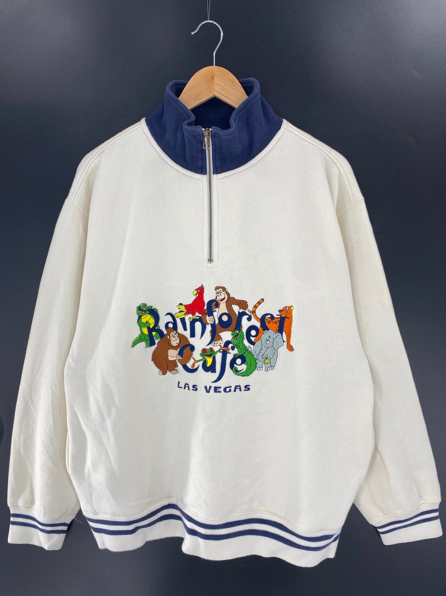 Vintage RAINFOREST CAFE Size L Half Zip Sweat-shirt / K6897