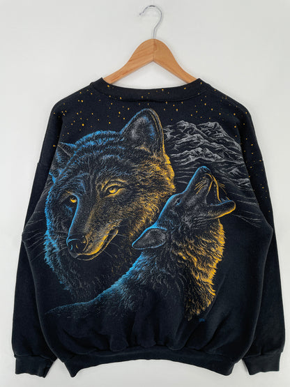 90's WOLF Made in USA Size XL Vintage Animal Sweat-Shirt / E3431S