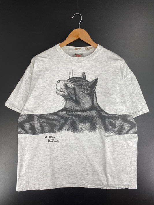 90’s CAT HUG Size XL Vintage Animal T-Shirt / E3122T