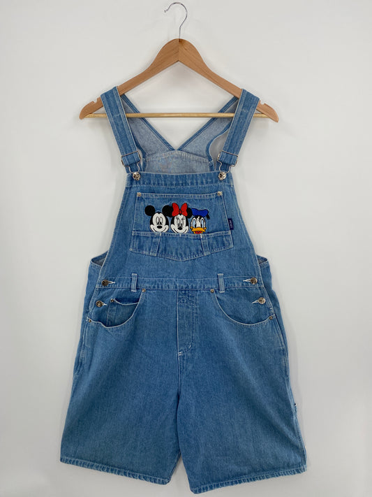 90's DISNEY MICKEY MINNIE DONALD DUCK Size L Vintage Denim Overall Shorts/ A3912