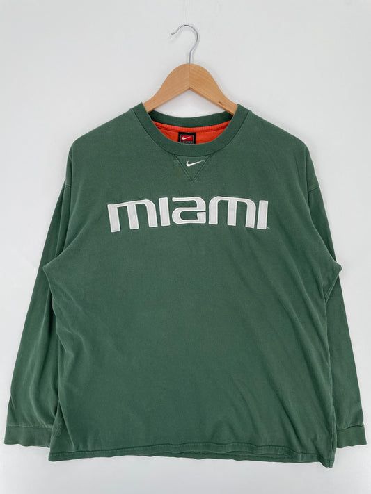 00' NIKE MIAMI Size L Vintage College Long Sleeve T-Shirts / A1729