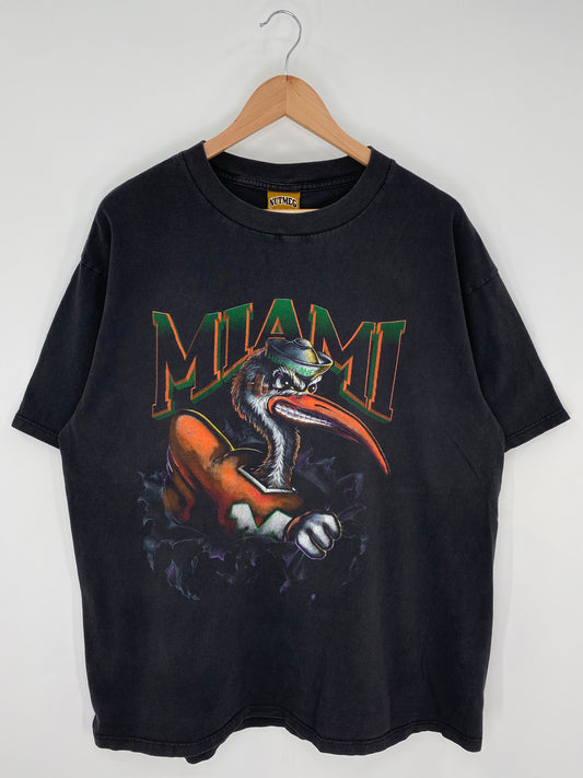 90's MIAMI HURRICANES Made in USA Size L Vintage College T-shirt / K9375