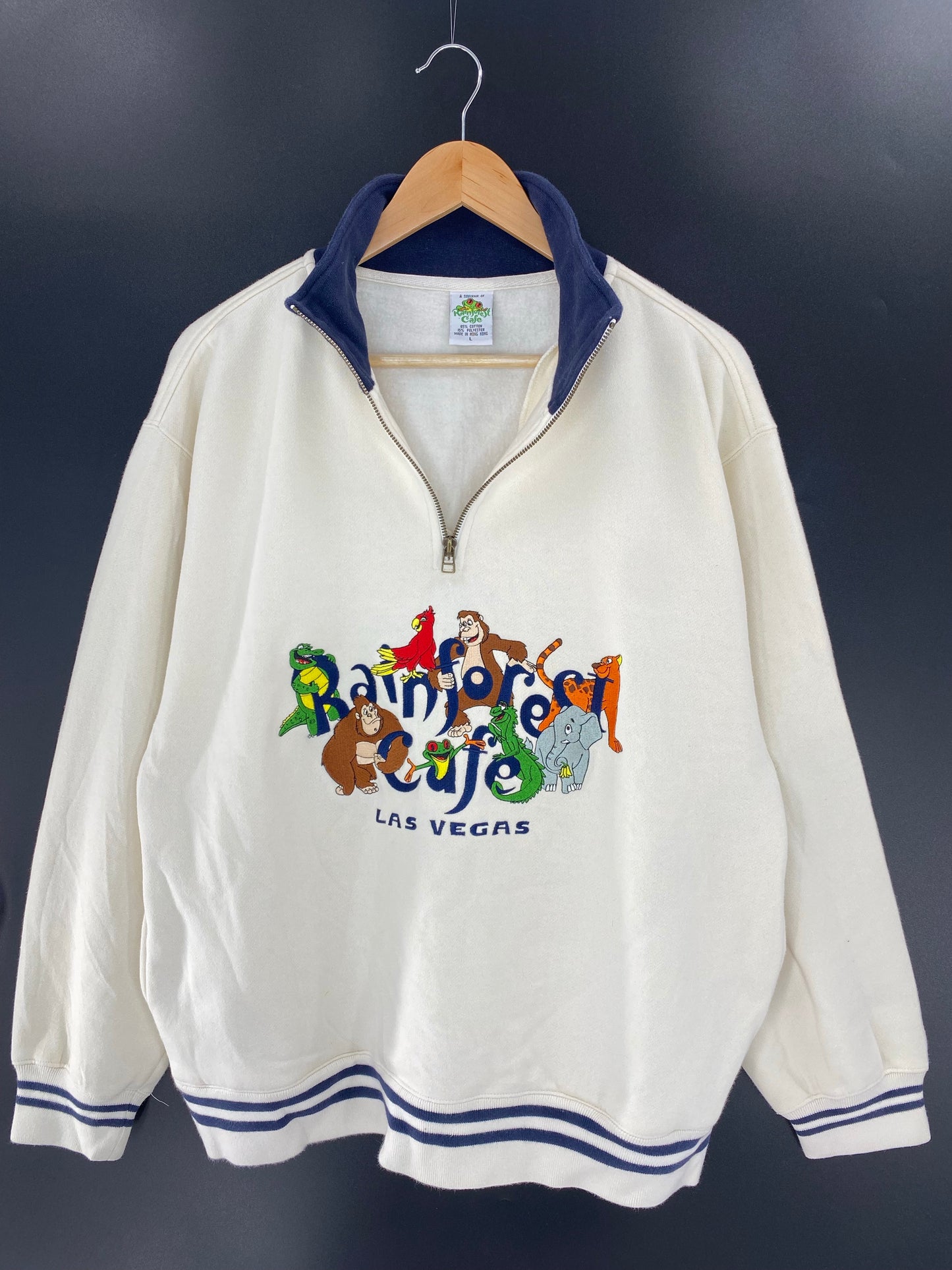 Vintage RAINFOREST CAFE Size L Half Zip Sweat-shirt / K6897