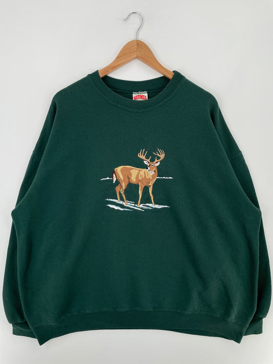90's DEER Made in USA Size XXL Vintage Animal Sweat-Shirt / E1377S